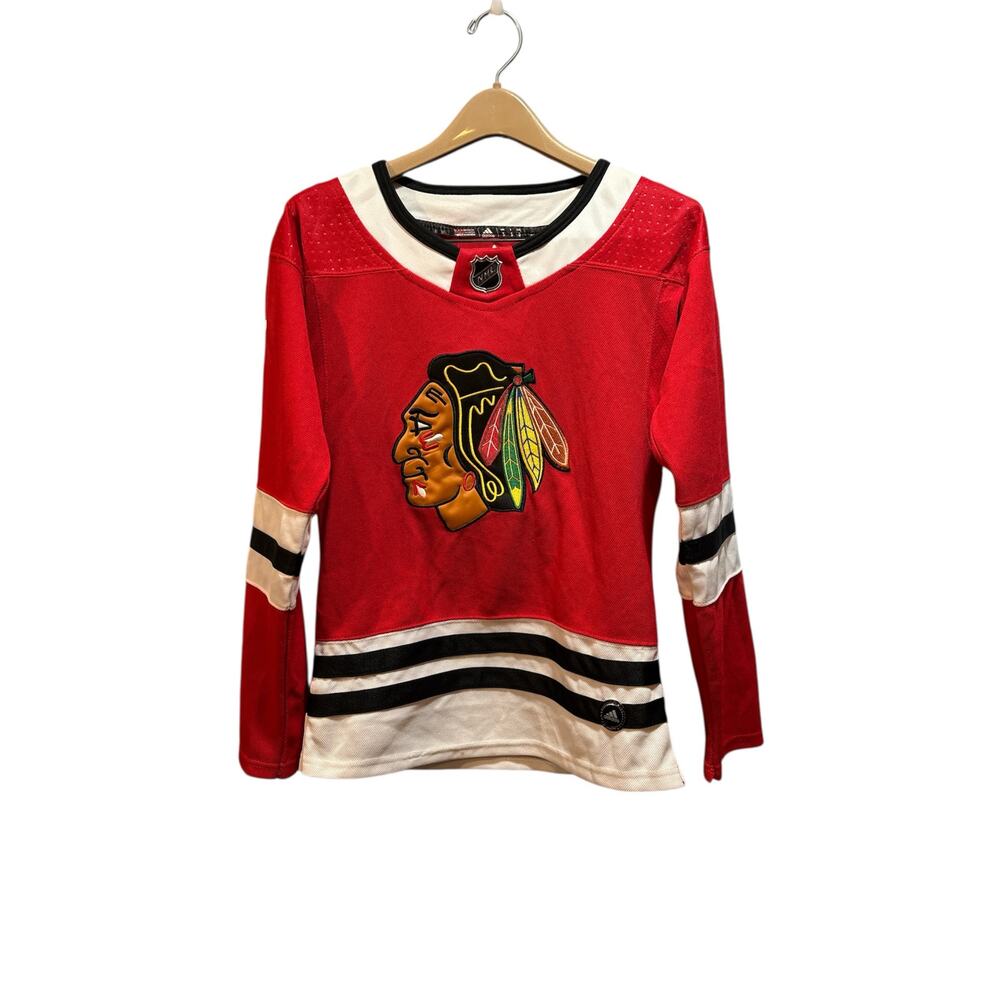Chicago Blackhawks Saad # 20 adidas red youth small jersey. Silver medal emblem